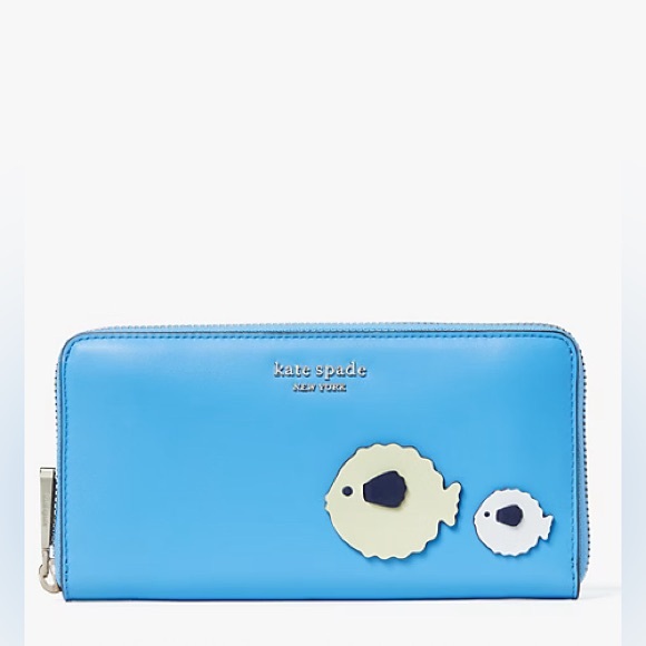 kate spade Handbags - NWT Kate Spade Puffy Tide Pool Blue Zip Around Continental Wallet Summer Beachy